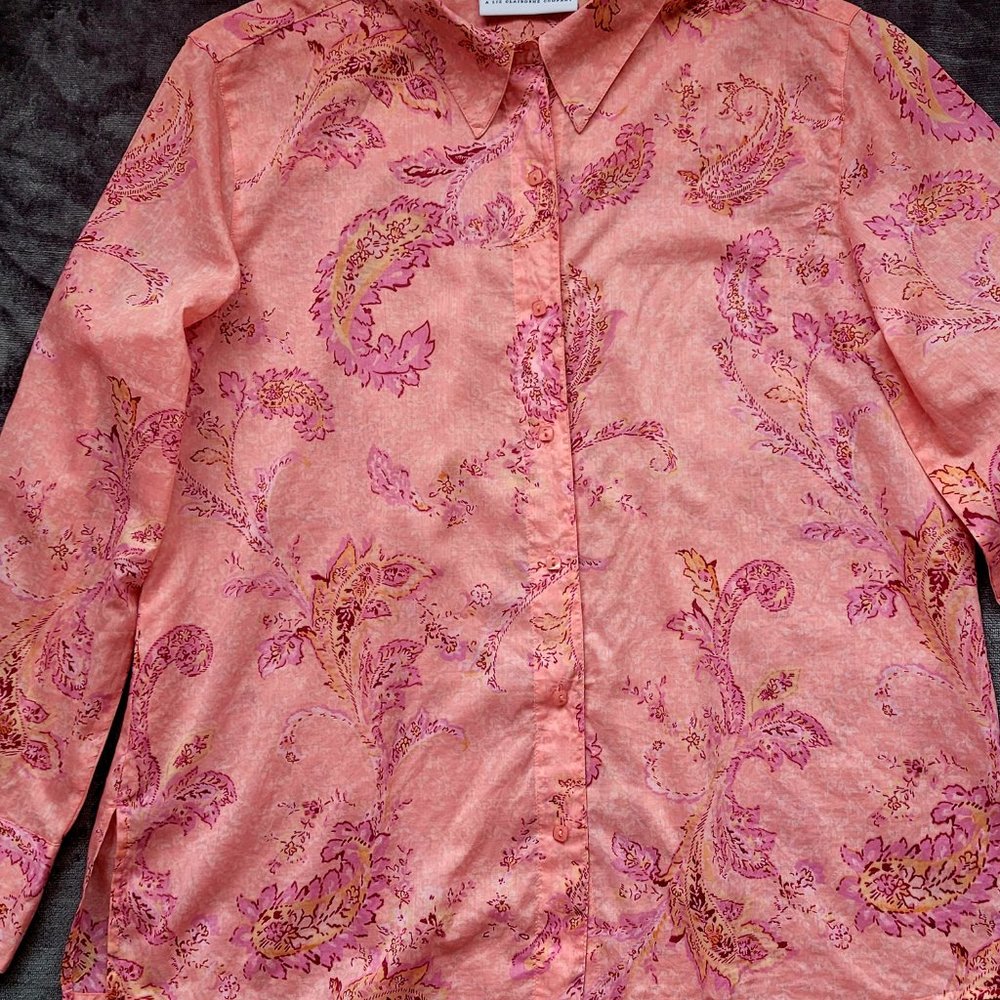 First Issue Women's Light Pink Coral Fitted Shirt, Luxurious 100% Cotton, Large, - Picture 9 of 13